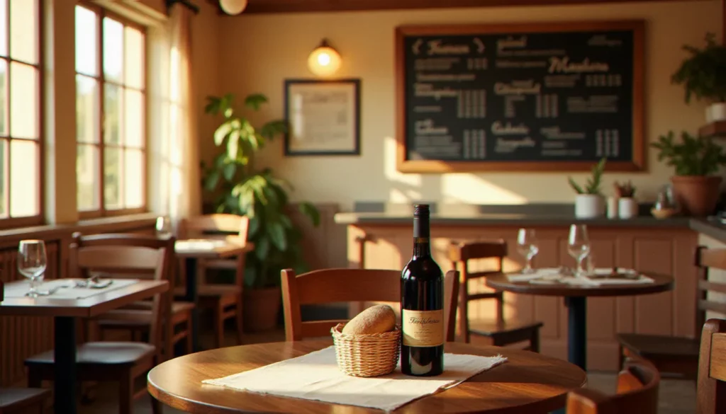 Intérieur chaleureux d'un bistrot traditionnel français avec comptoir en zinc et tables dressées, illustrant l'ambiance des prix bistrot André