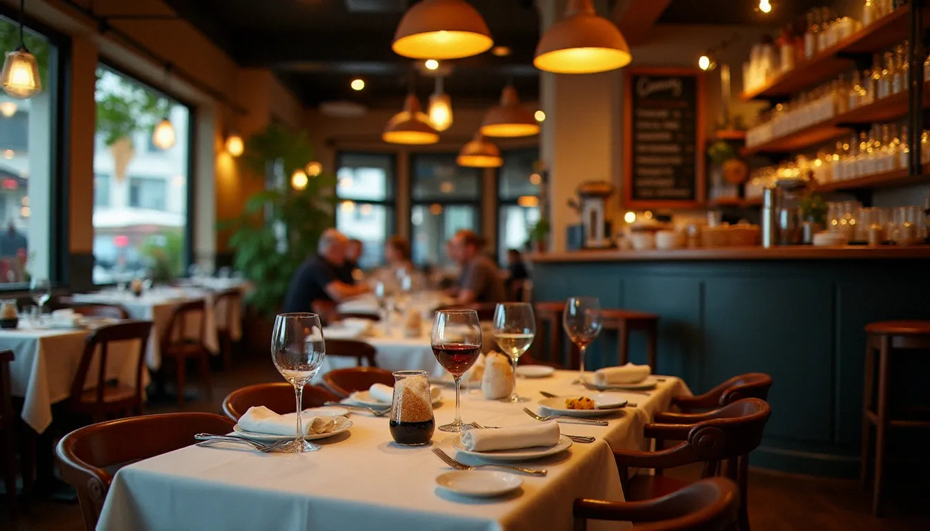 Salle de bistrot traditionnel français avec ardoise de menu, comptoir en zinc et lumière tamisée, ambiance typique évoquant les avis du Bistrot Micheline