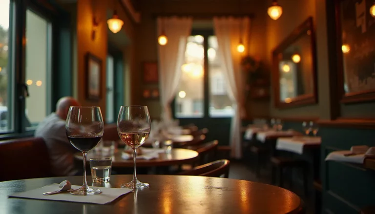Intérieur chaleureux d'un bistrot français typique avec zinc et ardoise, illustrant l'esprit bistrot bistrote est