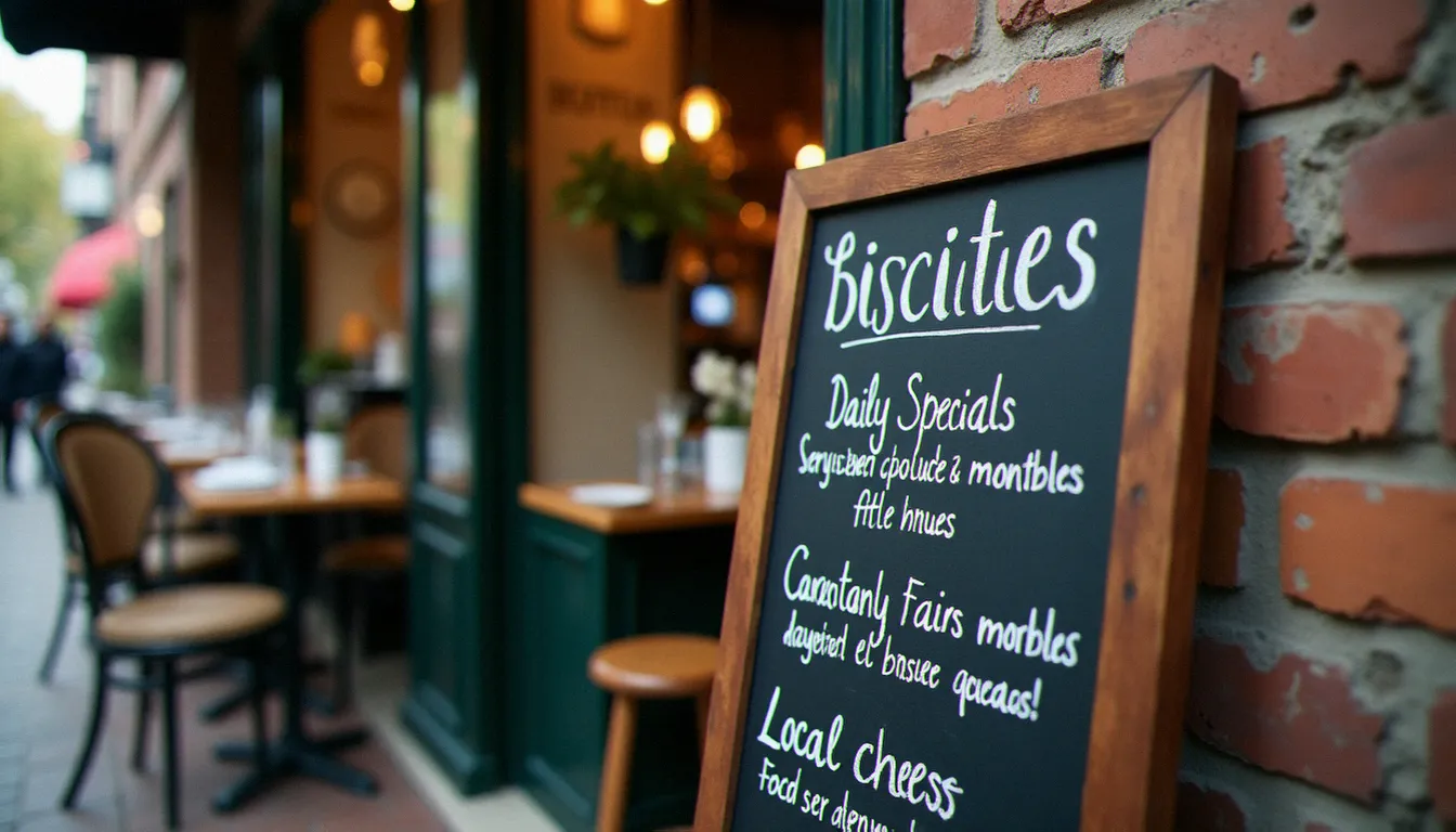 Ardoise manuscrite d'un bistrot présentant les suggestions du jour avec des produits locaux et de saison