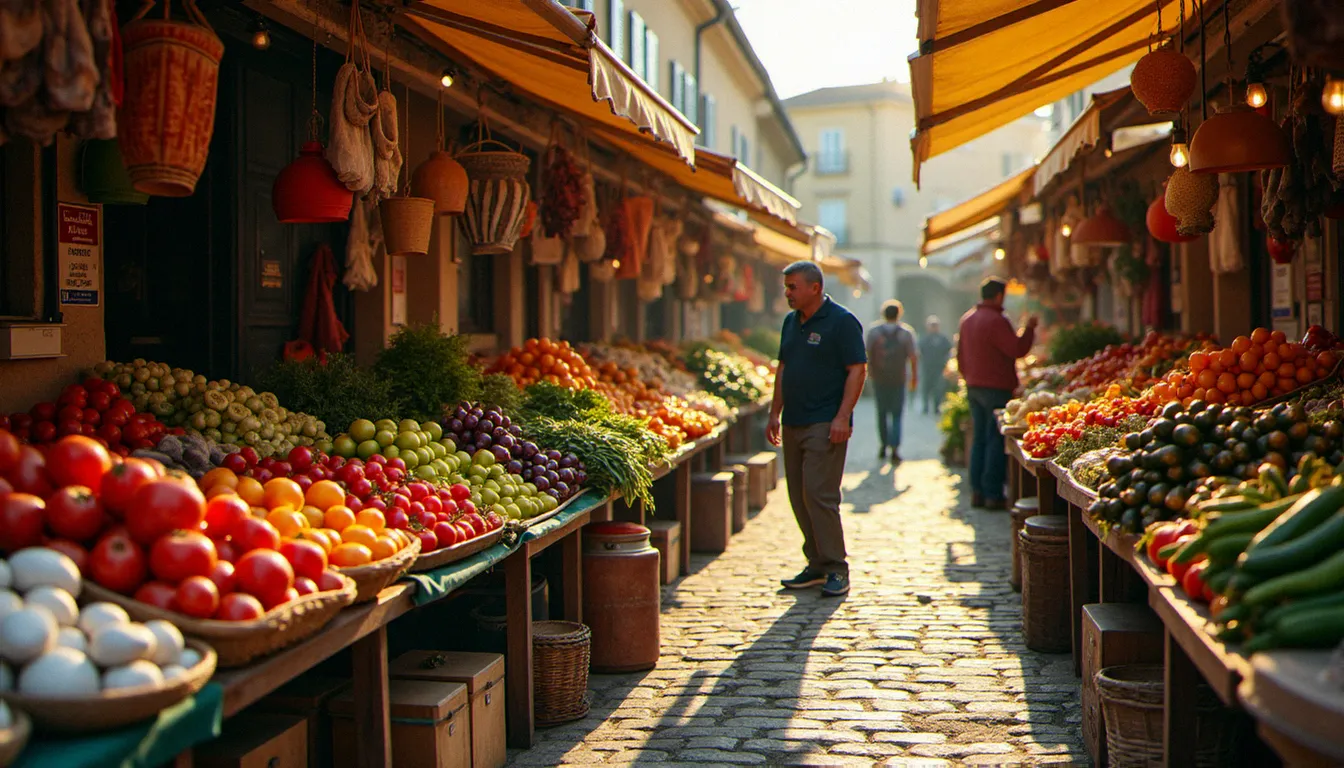 Marché provençal de Cagnes-sur-Mer au petit matin, étals de légumes et poissons frais approvisionne les restaurateurs locaux dont le Pourquoi Pas