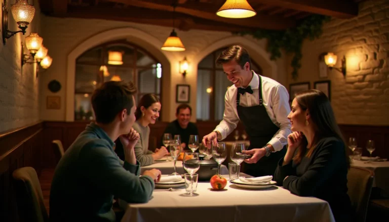 Salle chaleureuse du restaurant Pourquoi Pas au Perreux-sur-Marne avec ses murs en pierre, ses tables en chêne et son ambiance bistrot authentique un soir de semaine