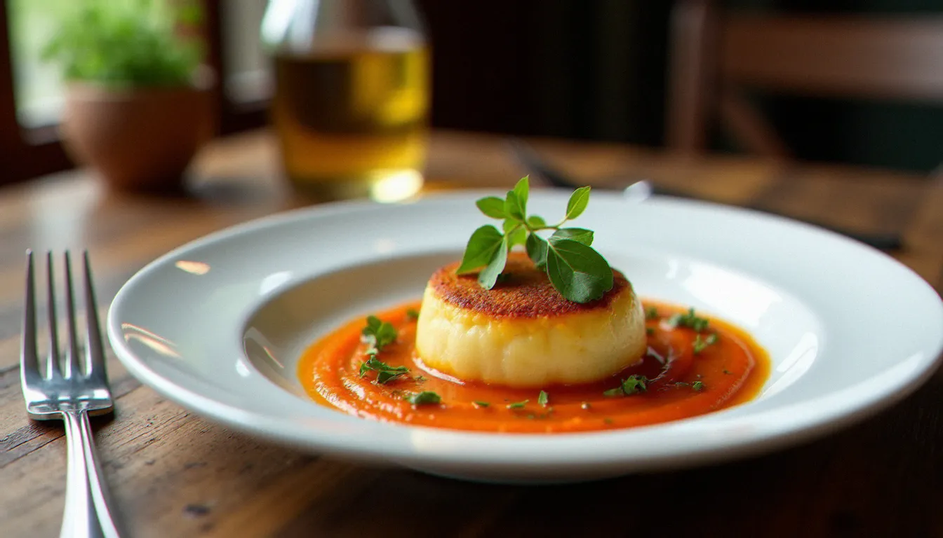 Quenelle de brochet sauce Nantua servie dans un bistrot de Lyon, plat traditionnel lyonnais sur table en bois