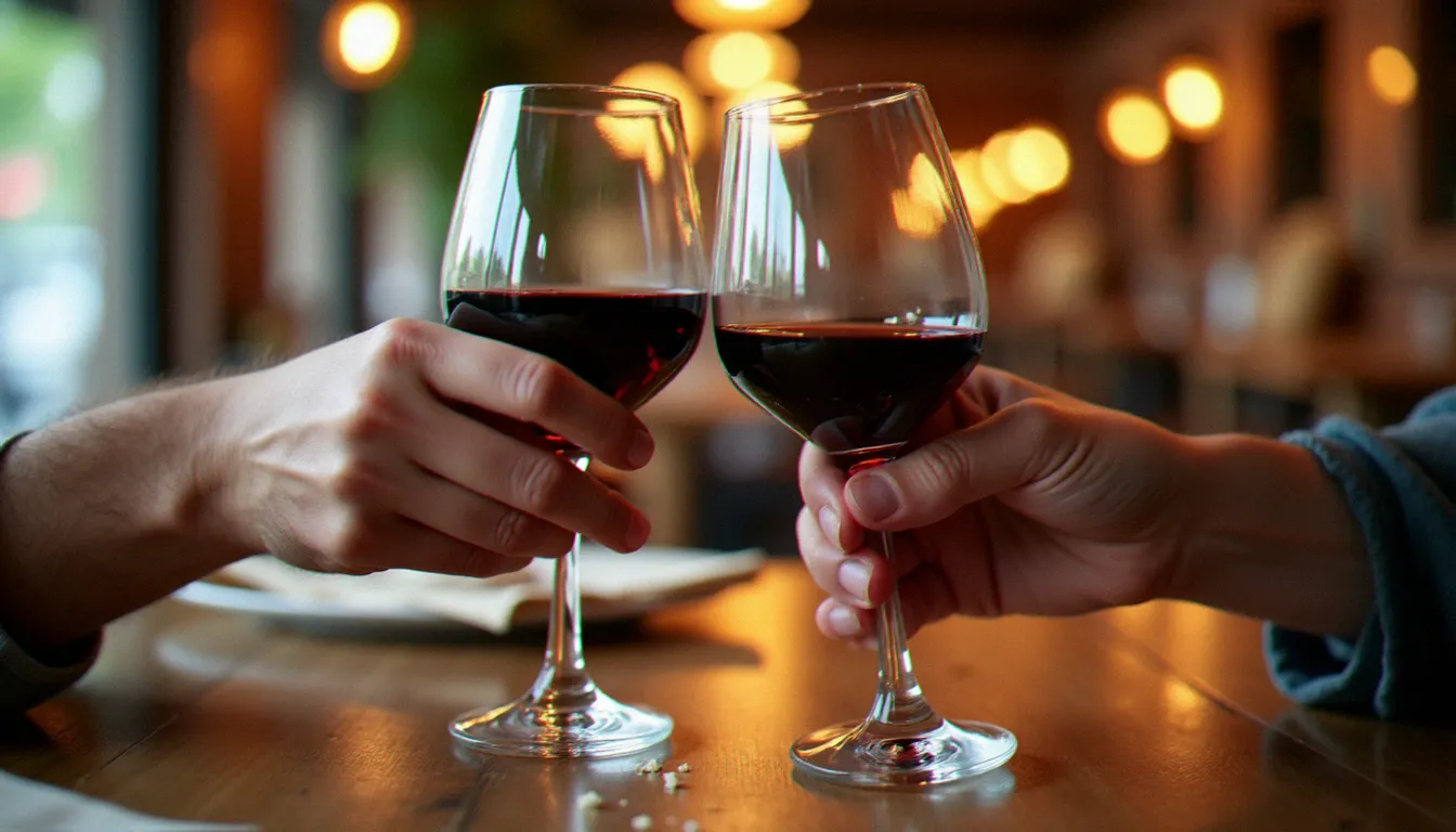 Deux verres de vin rouge au comptoir