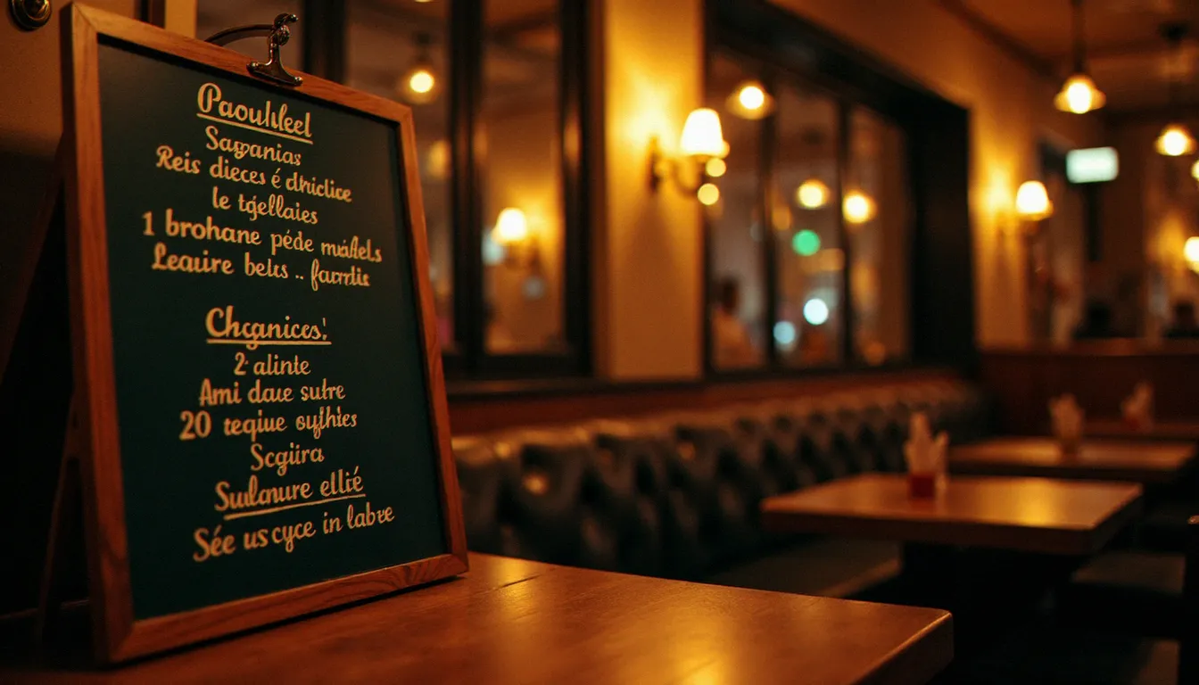 Ardoise d'un restaurant bio parisien avec menu du soir mentionnant les producteurs locaux, ambiance chaleureuse à la bougie