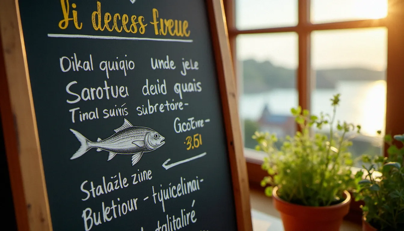 Ardoise du menu saisonnier à la Fabrique Bistrot Guidel Plage, avec les suggestions du chef et les plats de poisson frais du jour
