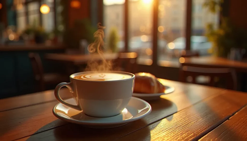 Tasse de café noir fumant posée sur un comptoir en bois d'un bistrot lillois, illustrant le débat sur le café dangereux pour la santé
