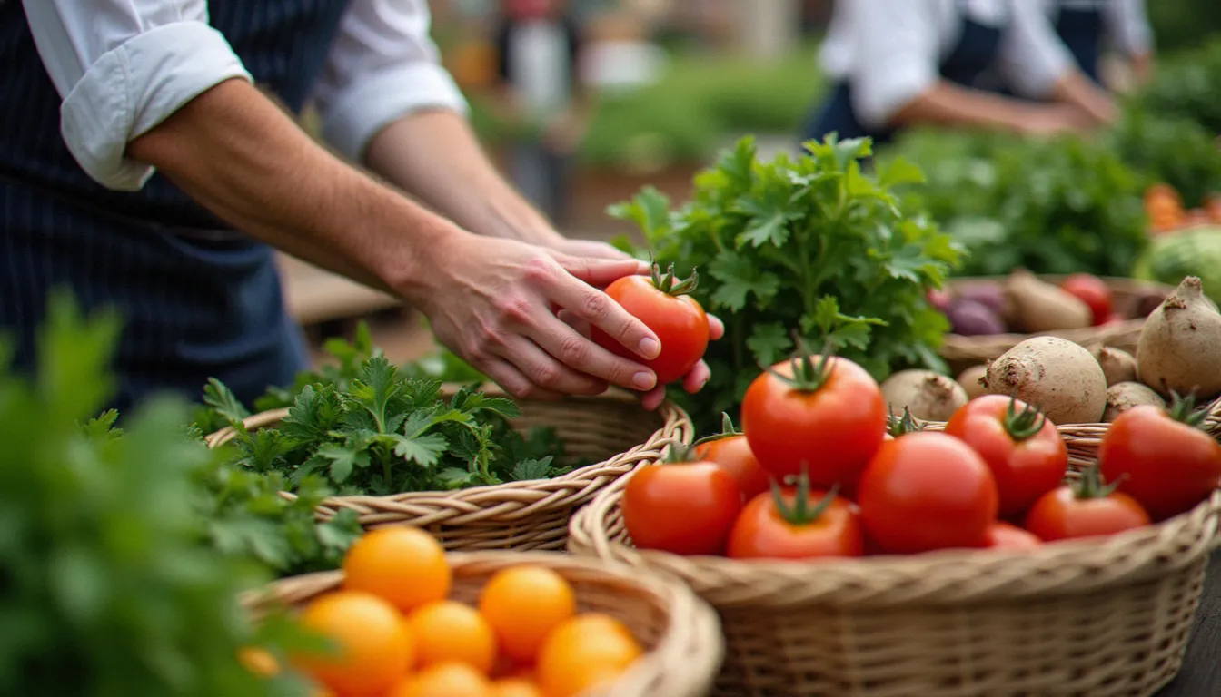 Sélection de légumes frais de saison au marché pour le bistrot green