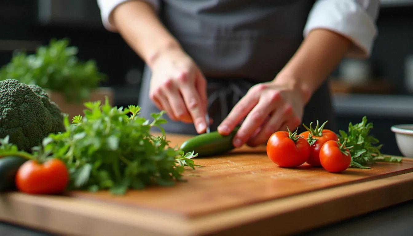 Préparation de produits frais dans la cuisine d'un restaurant naturellement