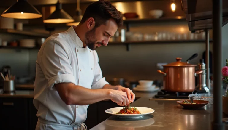 Chef préparant un plat de restaurant recette dans une cuisine de bistrot lillois